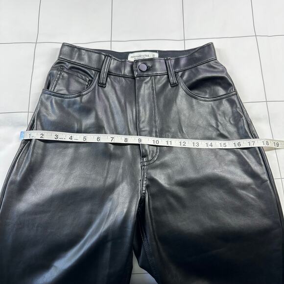 Abercrombie & Fitch Pants Womens 27 Black Curve Love Faux Leather Vegan Straight - Picture 7 of 11